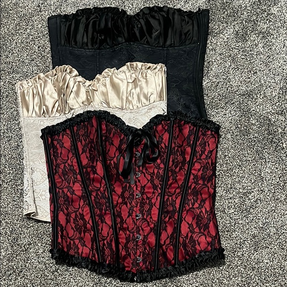 Elegant Satin & Lace Corsets in Red & Black, Black, and Cream, size medium - Picture 1 of 7